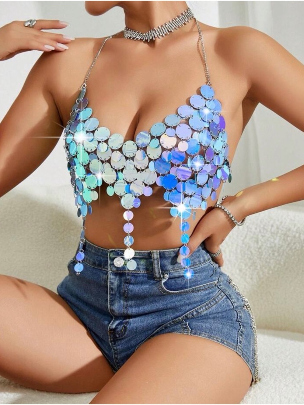 Sequin Chain Crop Top